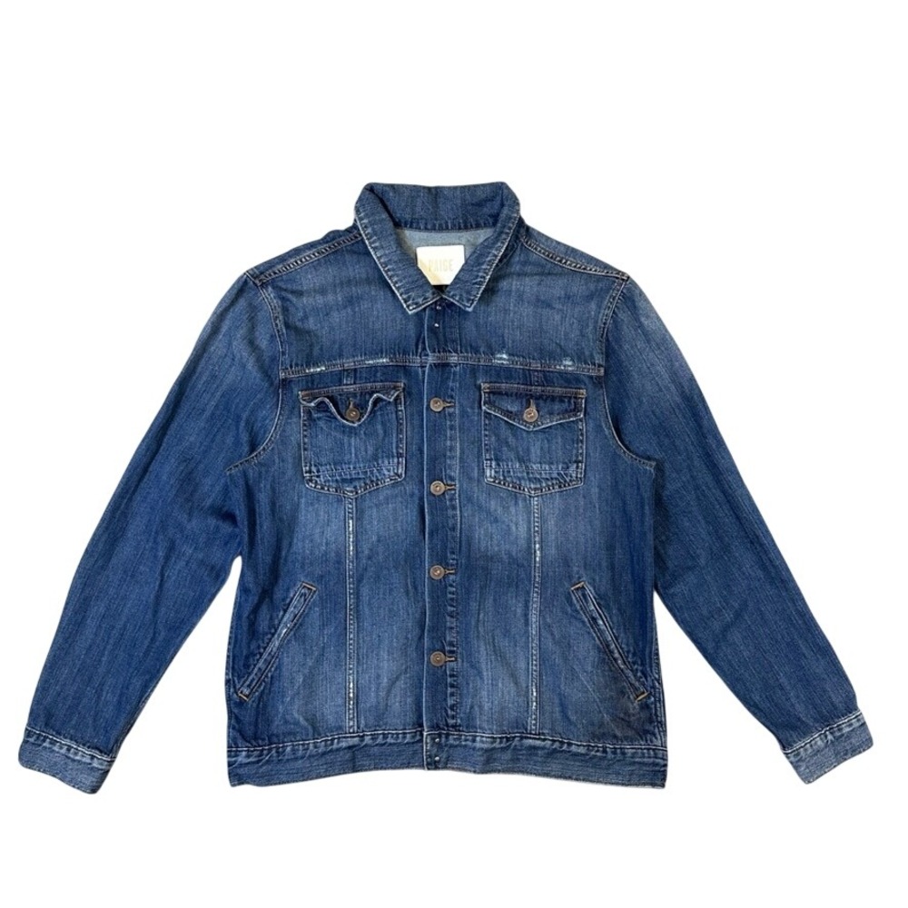PAIGE Mens Denim Jacket Blue Medium Wash Distressed Trucker XL Cotton Rayon